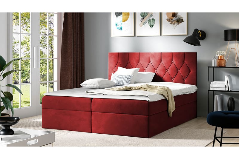 Kontinentalseng 164x208 cm - Rød - Møbler - Senger - Komplett sengepakke