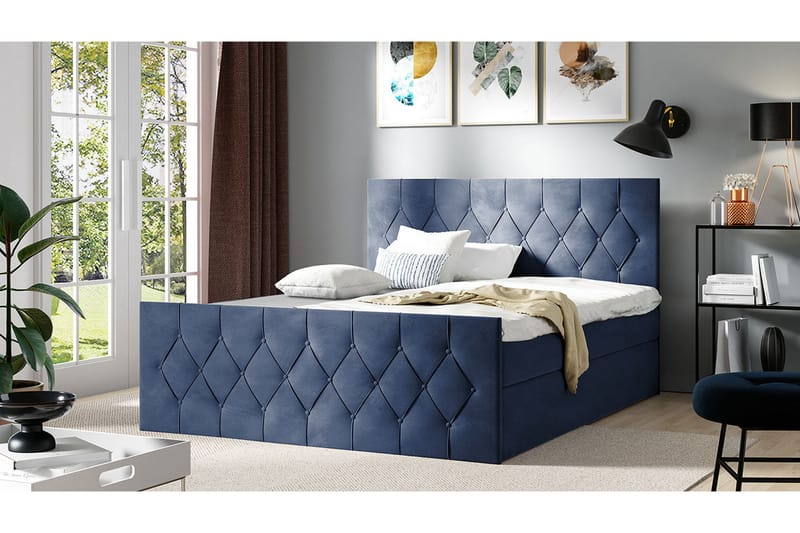 Kontinentalseng 207x216 cm - Blå - Møbler - Senger - Komplett sengepakke