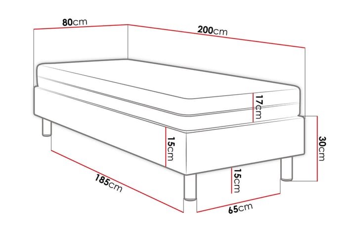 Kontinentalseng Forenza 80x200 cm+Panel 40 cm - Svart - Møbler - Senger - Komplett sengepakke