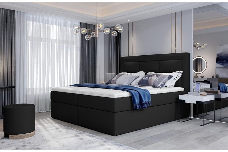 Sengepakke Montalon 180x200 cm - Lær/Svart - Møbler - Senger - Komplett sengepakke