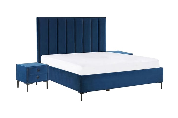 Soveromssett dobbeltseng 140x200 cm marineblå SEZANNE - Blå - Møbler - Senger - Komplett sengepakke