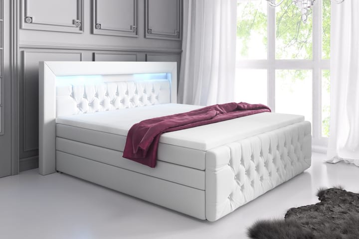 Sengepakke Celio Lyx 140x200 LED-belysning - Hvit|Kunstlær - Møbler - Senger - Komplett sengepakke