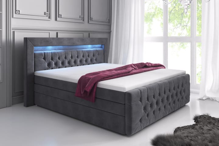 Sengepakke Celio Lyx 160x200 LED-belysning - Grå|Fløyel - Møbler - Senger - Komplett sengepakke