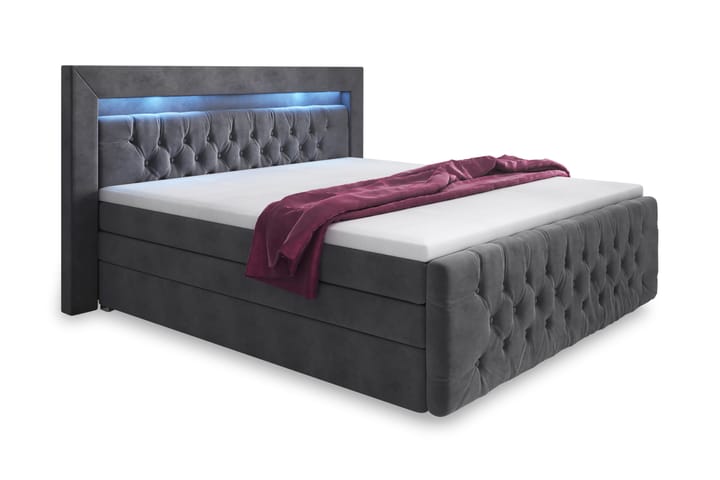 Sengepakke Celio Lyx 180x200 LED-belysning - Grå|Fløyel - Møbler - Senger - Komplett sengepakke