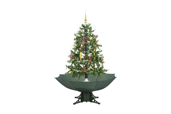 Kunstig juletre med snø og paraplybase grønn 140 cm - grønn - Møbler - Senger - Sengeramme & sengestamme