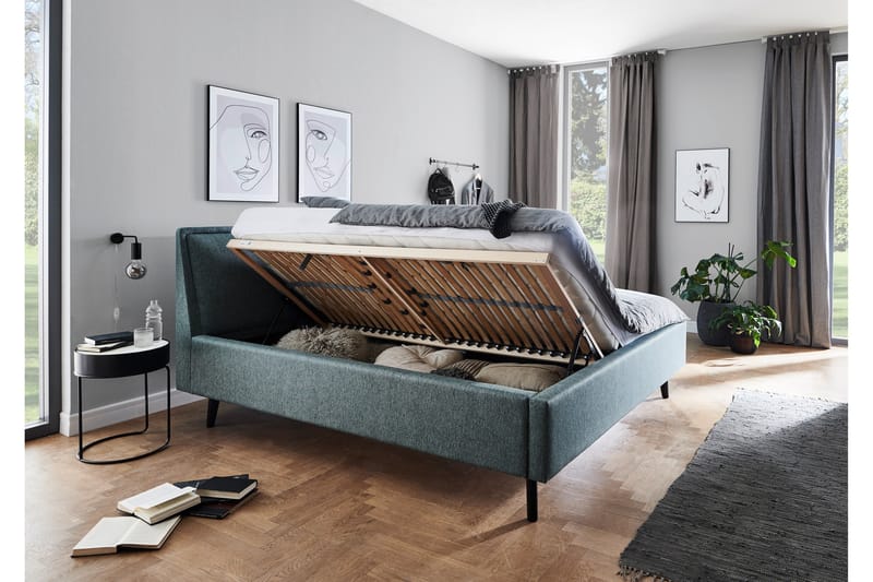 Sengeramme Fusako 160x200 cm - (+Flere valg) Havblå/Stoff - Møbler - Senger - Sengeramme & sengestamme