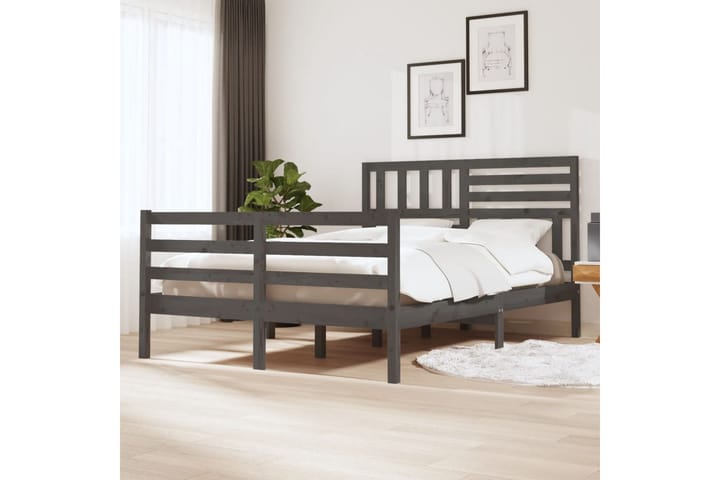 Sengeramme grå heltre 150x200 cm 5FT King Size - Grå - Møbler - Senger - Sengeramme & sengestamme