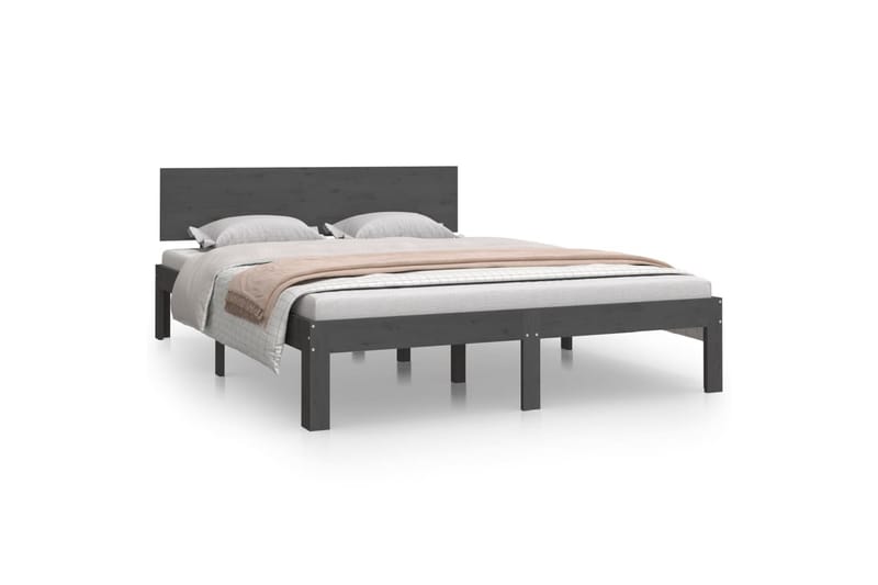 Sengeramme grå heltre 150x200 cm 5FT King Size - Grå - Møbler - Senger - Sengeramme & sengestamme