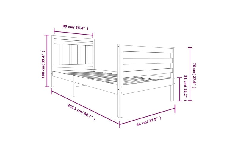 Sengeramme grå heltre 90x200 cm - Grå - Møbler - Senger - Sengeramme & sengestamme