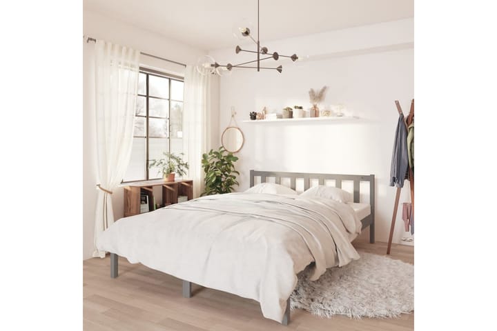 Sengeramme grå heltre furu 140x200 cm - Grå - Møbler - Senger - Sengeramme & sengestamme