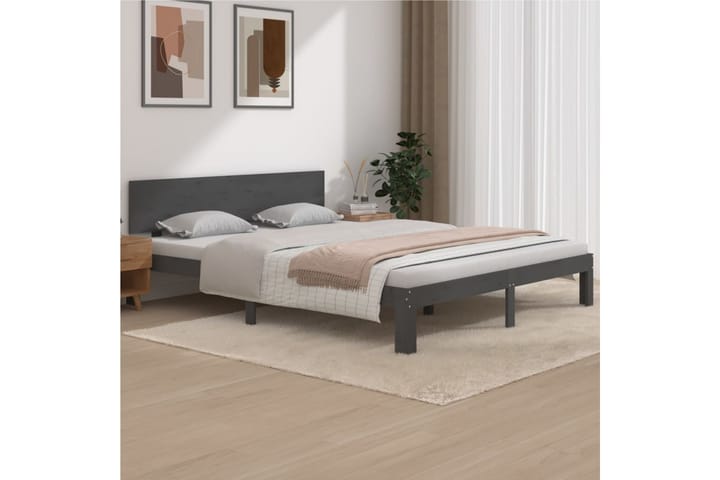 Sengeramme grå heltre furu 160x200 cm - Grå - Møbler - Senger - Sengeramme & sengestamme