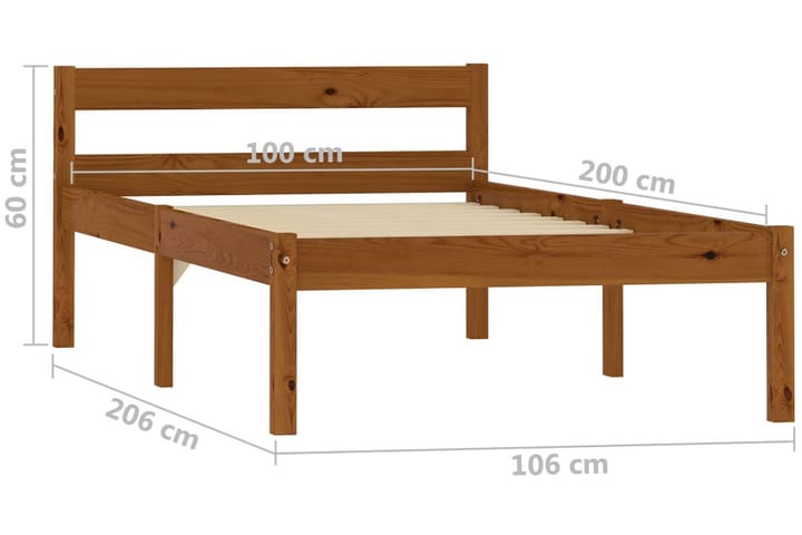 Sengeramme honningbrun heltre furu 100x200 cm - Brun - Møbler - Senger - Sengeramme & sengestamme