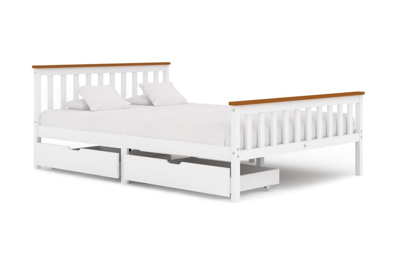 Sengeramme med 2 skuffer hvit heltre furu 140x200 cm - Hvit - Møbler - Senger - Sengeramme & sengestamme