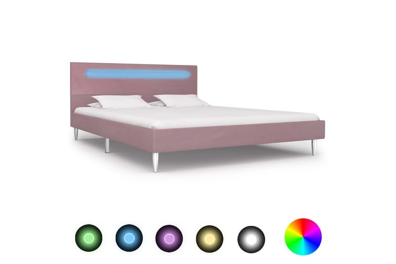 Sengeramme med LED rosa stoff 135x190 cm - Møbler - Senger - Sengeramme & sengestamme