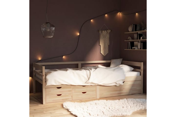 Sengeramme med skuffer og skap heltre furu 90x200 cm - Brun - Møbler - Senger - Sengeramme & sengestamme