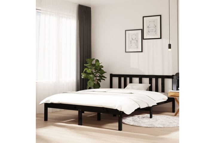 Sengeramme svart heltre 135x190 cm 4FT6 Double - Svart - Møbler - Senger - Sengeramme & sengestamme