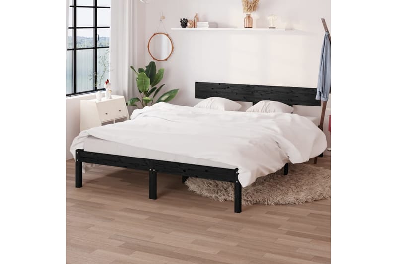 Sengeramme svart heltre furu 140x200 cm - Svart - Møbler - Senger - Sengeramme & sengestamme