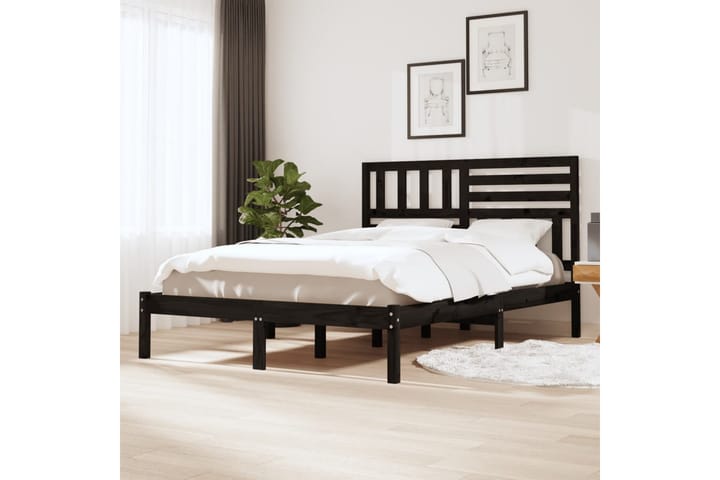 Sengeramme svart heltre furu 140x200 cm - Svart - Møbler - Senger - Sengeramme & sengestamme