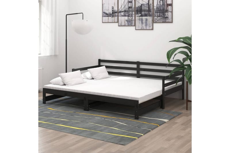 Uttrekkbar dagseng svart heltre furu 2x(90x200) cm - Svart - Møbler - Sofaer - Sofaer med sjeselong