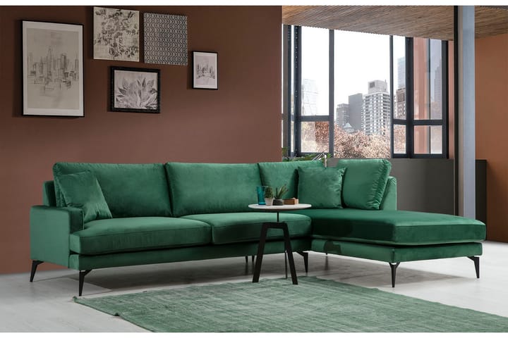 Divansofa Naiomy - Grønn / Svart - Møbler - Sofaer - Sofaer med sjeselong - 4 seters sofa med divan