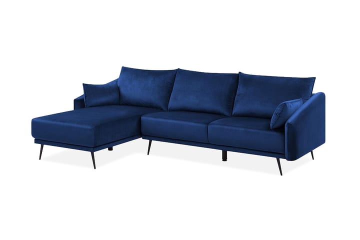 Hjørnesofa med LED-belysning fløyel marineblå - Blå - Møbler - Sofaer - Sofaer med sjeselong - 3 seters sofa med divan