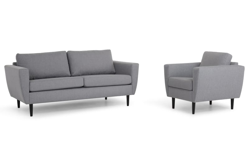Sofagruppe Hudson 3-seter+Lenestol - Lysgrå|Svart - Møbler - Sofaer - Sofagrupper