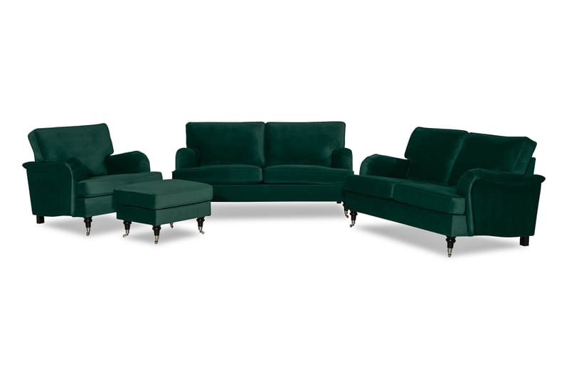 Sofagruppe Oxford Classic 3-seter+2-seter+Lenestol+Fotskamme - Mørkgrønn - Møbler - Sofaer - Sofatilbehør - Rengjøring sofa - Møbelpleie til stoffmøbler