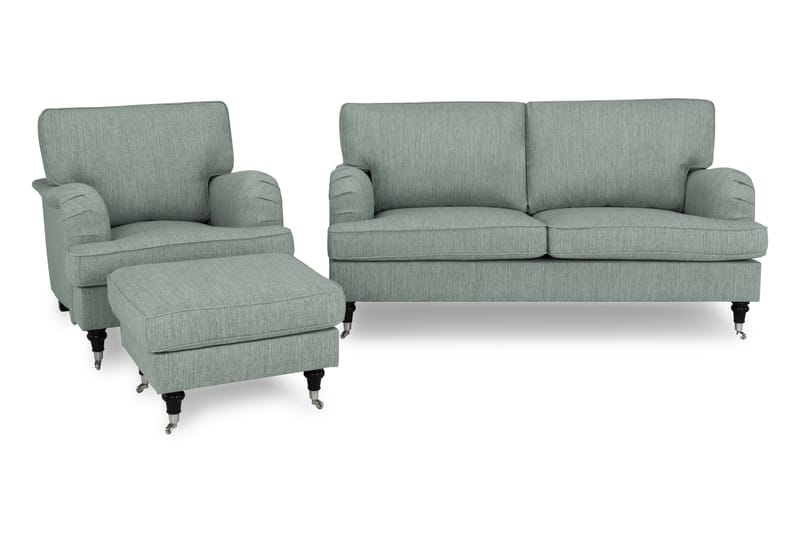 Sofagruppe Oxford Classic 3-seter+Lenestol+Fotskammel - Lysgrønn - Møbler - Sofaer - Sofagrupper