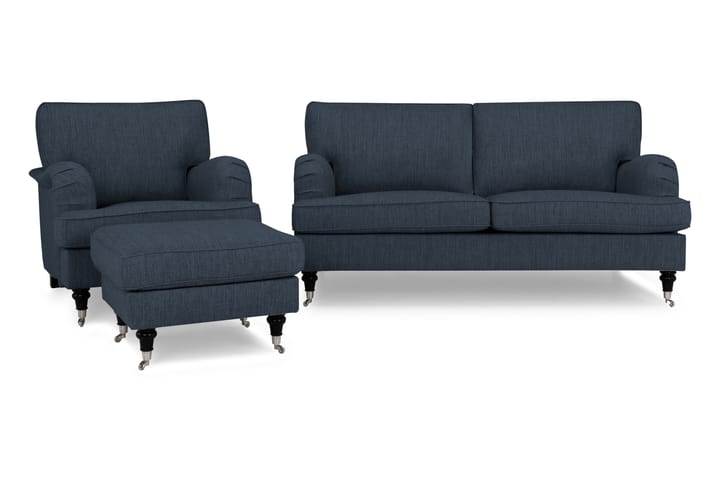 Sofagruppe Oxford Classic 3-seter+Lenestol+Fotskammel - Mørkblå - Møbler - Sofaer - Sofagrupper