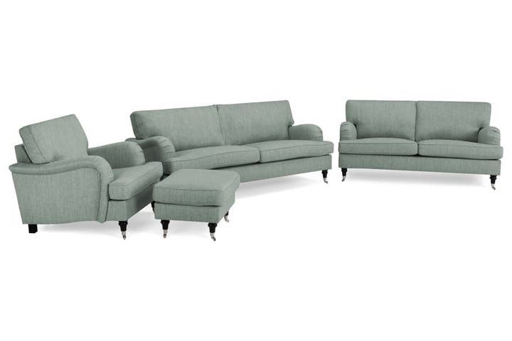 Sofagruppe Oxford Classic 3,5+3-seter+Lenestol+Fotskammel - Lysgrønn - Møbler - Sofaer - Sofagrupper