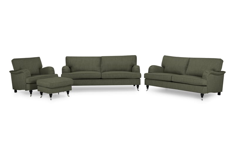 Sofagruppe Oxford Classic 3,5+3-seter+Lenestol+Fotskammel - Olivengrønn - Møbler - Senger - Senger med oppbevaring