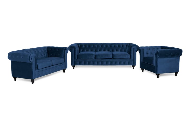 Sofagruppe Walton Lyx 2-seter+3-seter+Lenestol Fløyel - Blå - Interiør - Dekorasjon & innredningsdetaljer - Krukker - Hagekrukker
