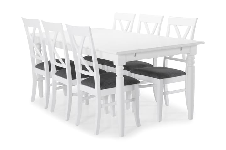 Spisebord Hampton med 6 Twain stoler - Hvit - Møbler - Spisegrupper - Rektangulær spisegruppe