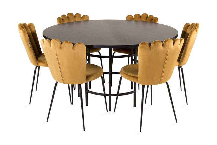 Spisegruppe Copenhagen med 6 Limhamn Spisestoler Gul - Furniture Fashion - Møbler - Spisegrupper - Rund spisegruppe