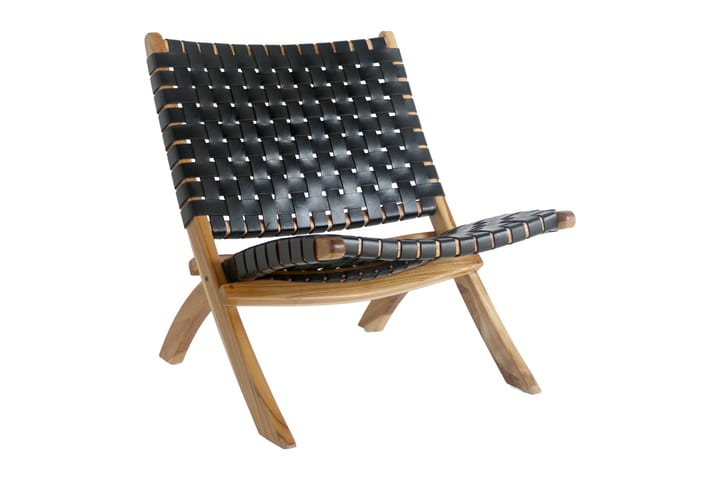 Sammenleggbar stol Pantanella - Teak / Skinn / Svart - Møbler - Stoler - Klappstol & stablingsbare stoler