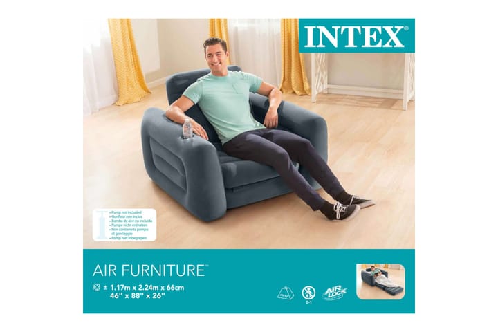 Intex Oppblåsbar stol 117x224x66 cm mørkegrå - Grå - Møbler - Stoler - Lenestoler