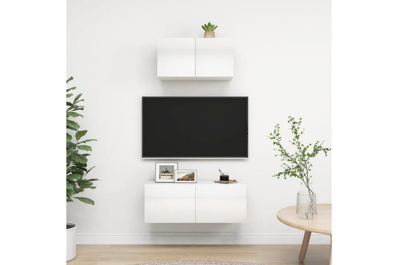 TV-benksett 2 deler høyglans hvit sponplate - Hvit - Møbler - TV- & Mediamøbler - TV-skap