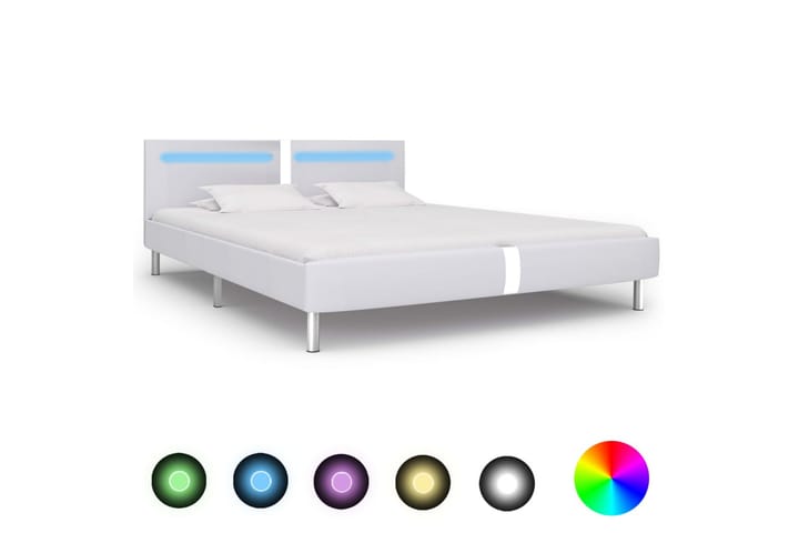 Sengeramme med LED hvit kunstig skinn 150x200 cm - Møbler - Senger - Sengeramme & sengestamme