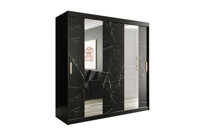 Garderob med Speil Midt Marmesa 200 cm Marmormønster - Svart - Oppbevaring - Garderober & garderobesystem