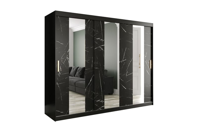 Garderob med Speil Midt Marmesa 250 cm Marmormønster - Svart - Oppbevaring - Garderober & garderobesystem