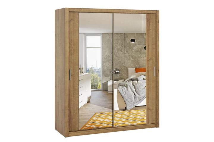 Garderobe Barriga 180 cm med Speil - Gyllen Natur - Oppbevaring - Garderober & garderobesystem