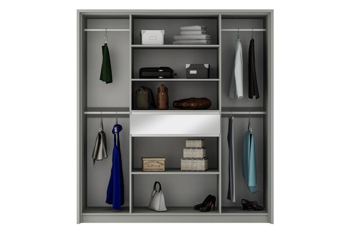 Garderobe Karaga med Speil 200 cm - Hvit - Oppbevaring - Garderober & garderobesystem