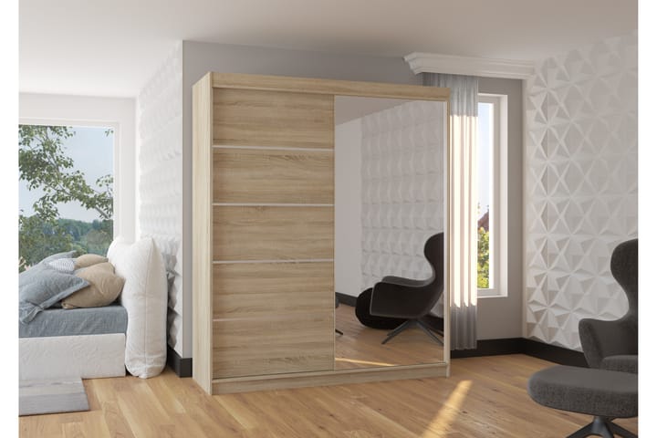 Garderobe med Speil Caromel 180x215 cm - Sonomaeik - Oppbevaring - Garderober & garderobesystem