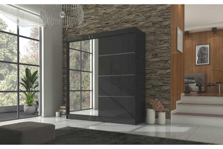 Garderobe med Speil Gillam 200x215 cm - Svart - Oppbevaring - Garderober & garderobesystem