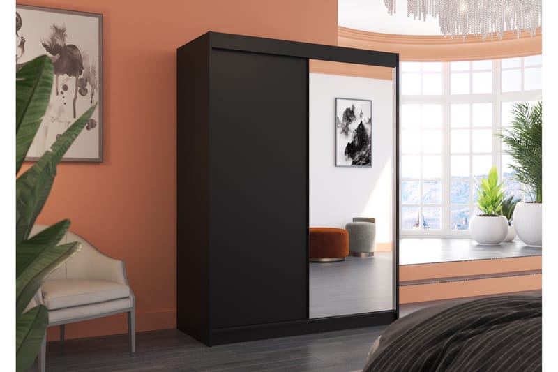 Garderobe med Speil Jordaan 150x200 cm - Svart - Oppbevaring - Garderober & garderobesystem