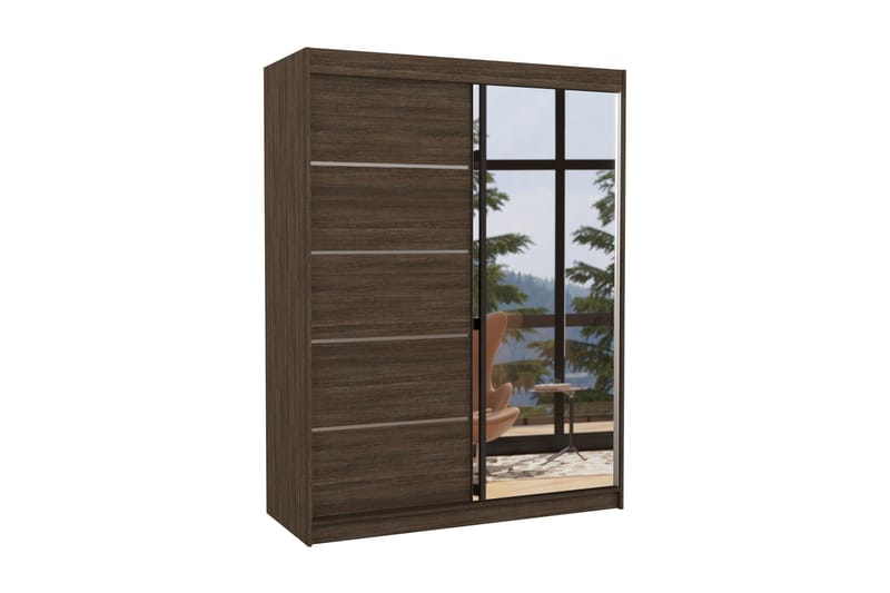 Garderobe med Speil Limbona 150x200 cm - Mørkebrun - Oppbevaring - Garderober & garderobesystem