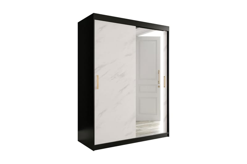 Garderobe med Speil Marmesa 150 cm Marmormønster - Svart/Hvit/Gull - Oppbevaring - Garderober & garderobesystem