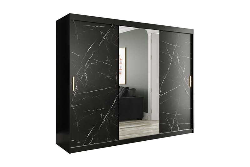 Garderobe med Speil Marmesa 250 cm Marmormønster - Svart - Oppbevaring - Garderober & garderobesystem