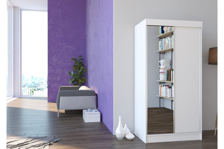 Garderobe med Speil Nevaine 100x200 cm - Hvit - Oppbevaring - Garderober & garderobesystem