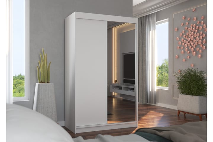 Garderobe med Speil Rahwali 120x200 cm - Hvit - Oppbevaring - Garderober & garderobesystem